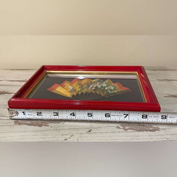 Traditional Kyoto Kazari Sensu Hana Guruma Hand Fan in Red Lacquer Frame - Picture 3 of 5